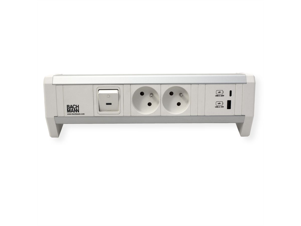 BACHMANN DESK 2xUTE 1xUSB A/C 22W 1xSchalter GST18 RAL9010