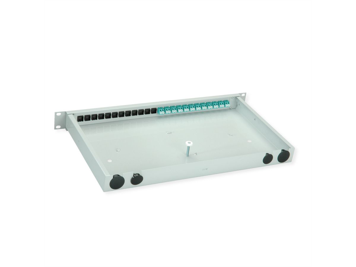 TELEGÄRTNER BASIS eco LWL-Panel mit Kupplungen, 12x LC Duplex, türkis, OM3