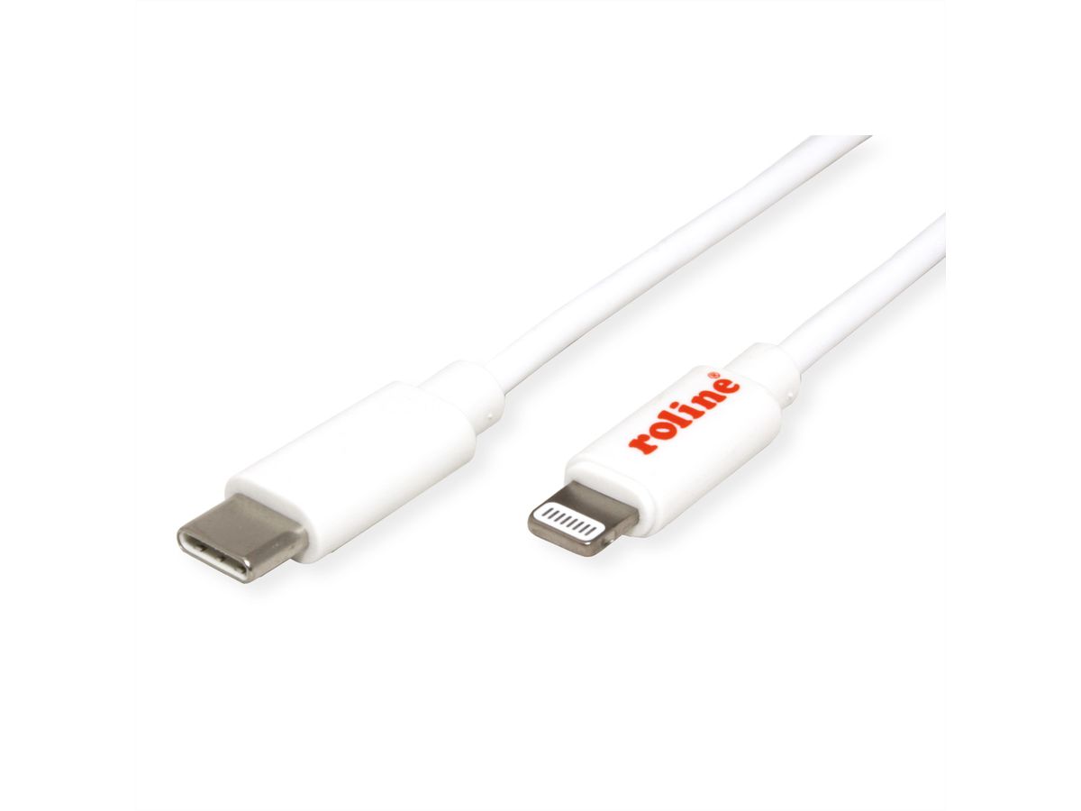 ROLINE USB Sync- & Ladekabel, Typ C / Lightning Connector, weiß, 1 m