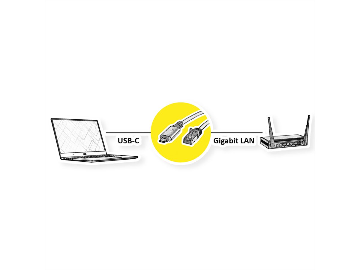 ROLINE USB 3.2 Gen 2 Typ C zu Gigabit Ethernet Konverterkabel, schwarz, 2 m
