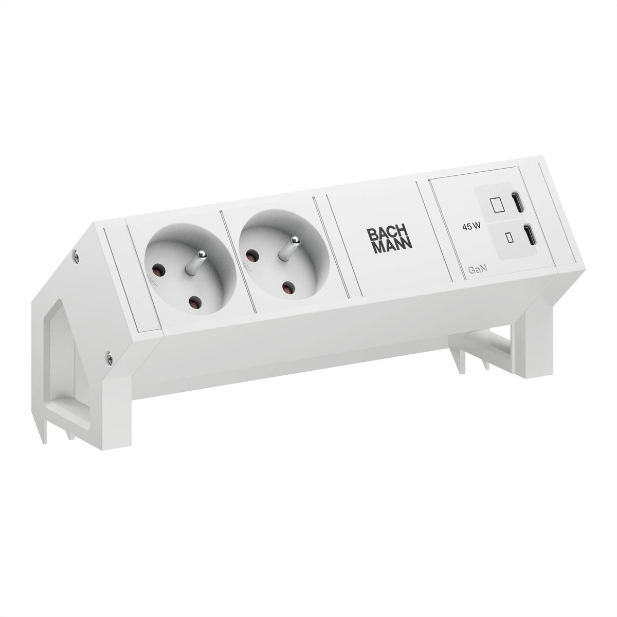 BACHMANN DESK2 white 2xUTE, 1xUSB C/C 45W L=0,2m RAL9010