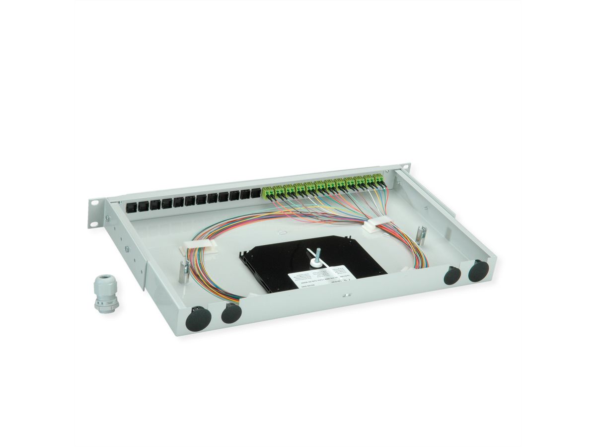 TELEGÄRTNER BASIS V LWL-Panel mit Kupplungen & Pigtails, 12x LC Duplex, lindgrün, OM5