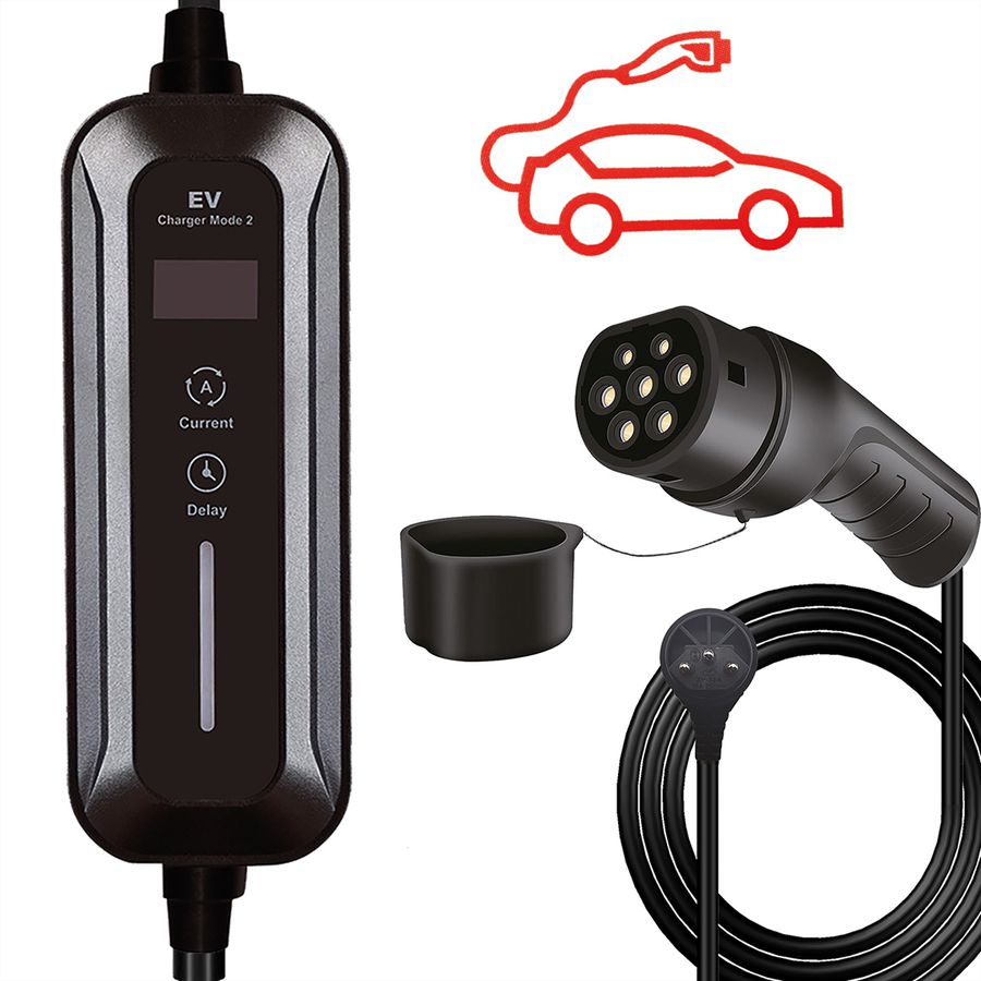 ROLINE Tragbares E-Auto Ladegerät, T12 (CH, Typ J) & Typ2 Stecker, 1-phasig, Mode 2, 10 A, 2,3 kW, 3 m
