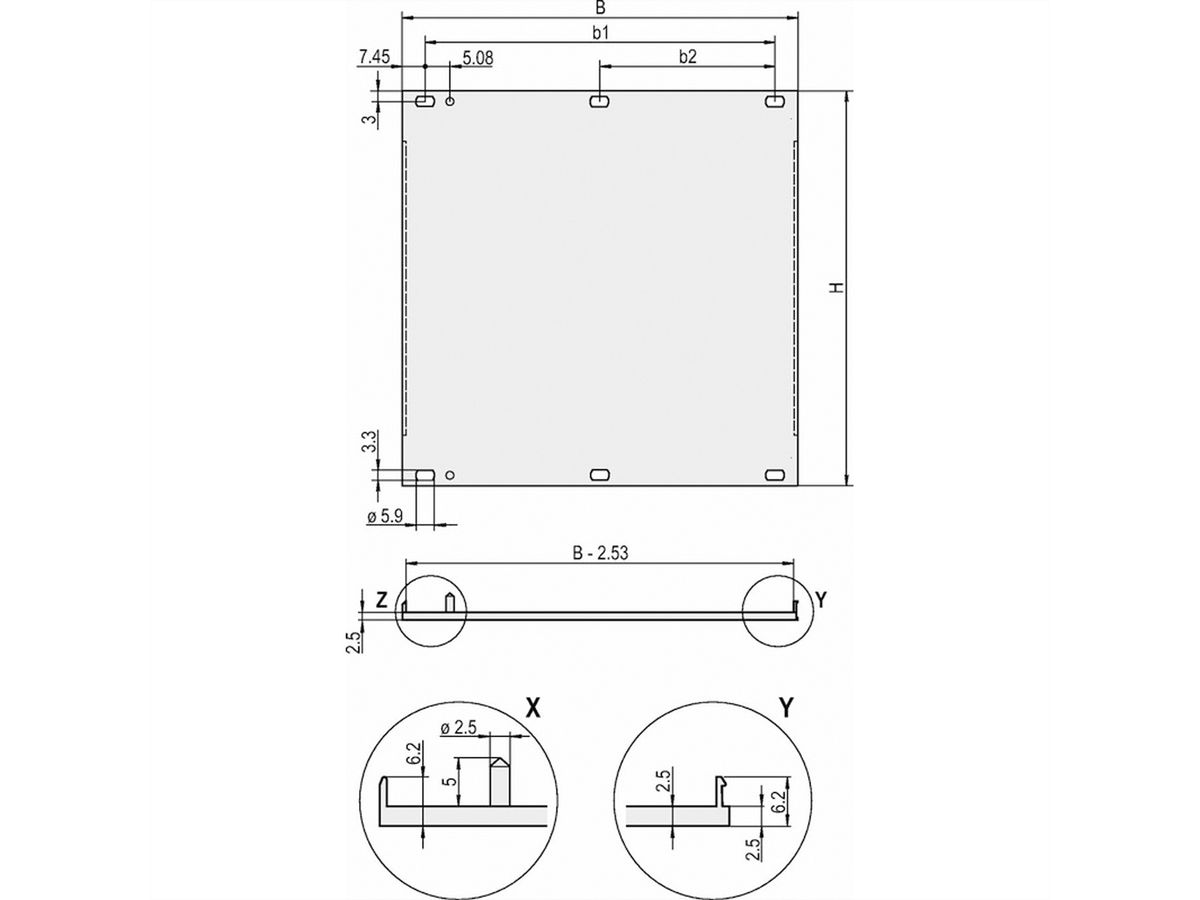 SCHROFF Frontplatten, U-Profil, schirmbar - U-FRONTPL.EMC 3HE 42TE M.PIN