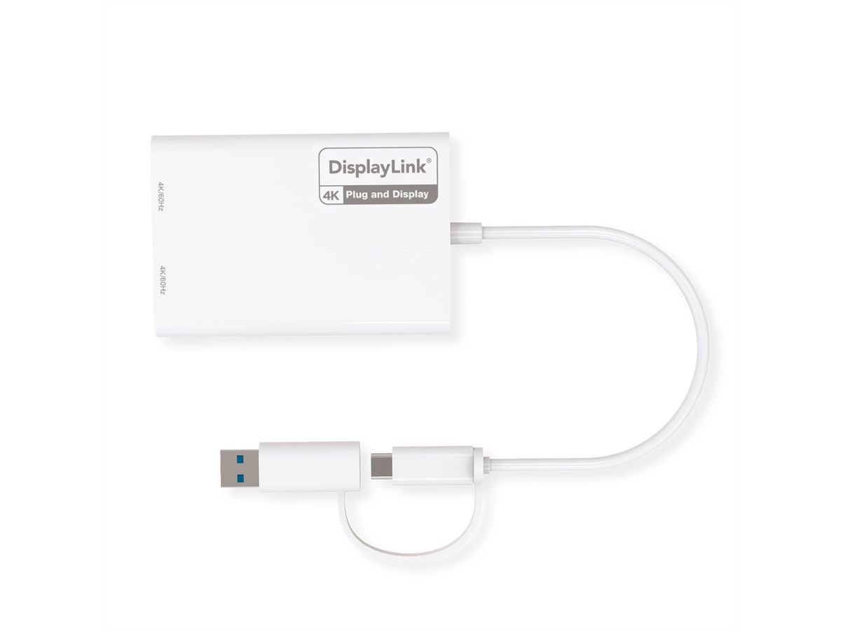 ROLINE Multi-DisplayLink Adapter USB Typ A+C - 2x HDMI, Multi-Stream 4K