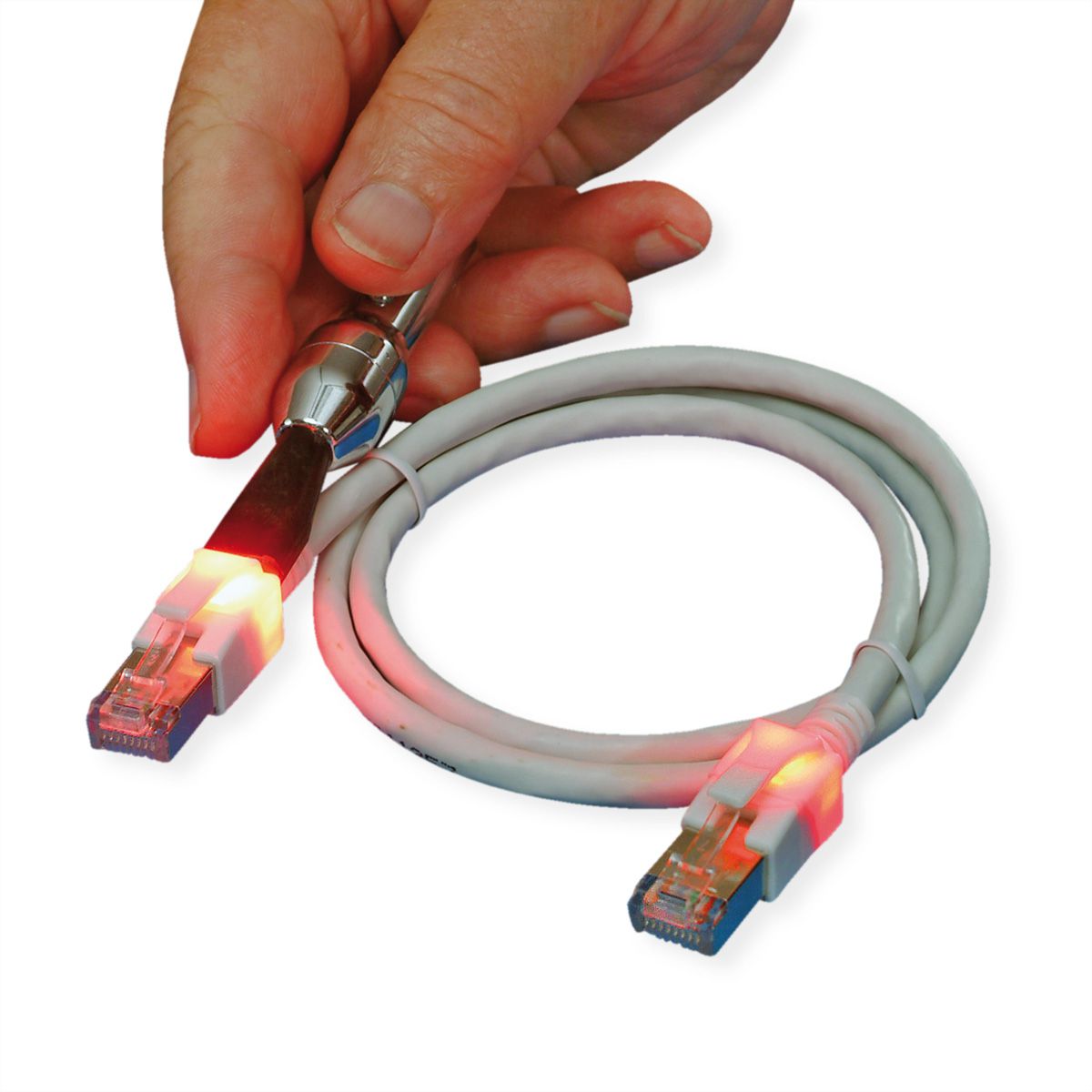 EasyLan DualBoot LED Patchkabel RJ45 S/FTP Cat.6 (Class E), mit saCon Stecker, LSOH, blau, 2 m