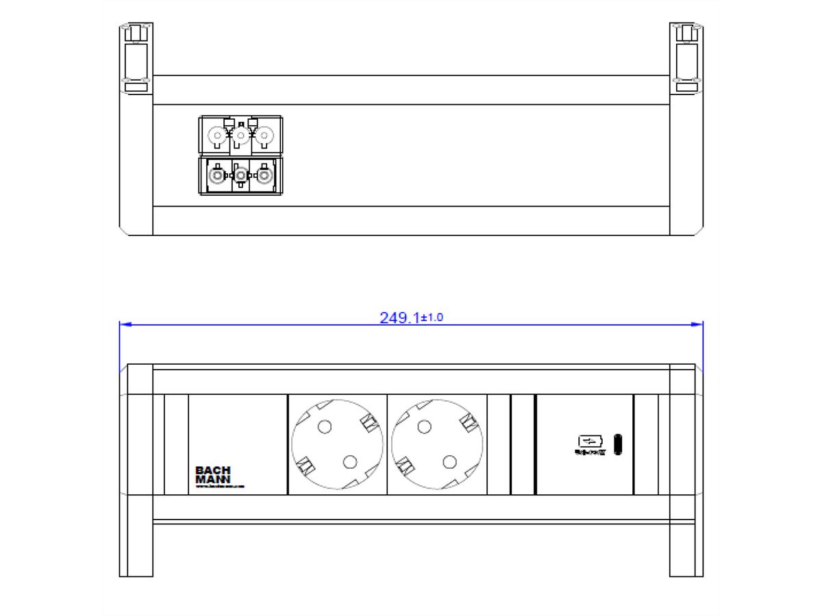 BACHMANN DESK 2xSchutzkontakt USB C, USB Charger 30W GST18