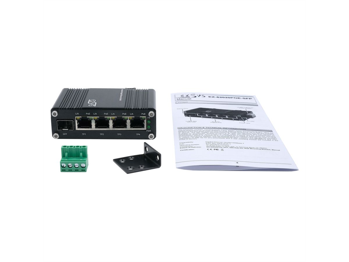 EXSYS EX-62020PoE 4-Port Industrie Ethernet Switch PoE 1-Port 100/1000Fx SFP