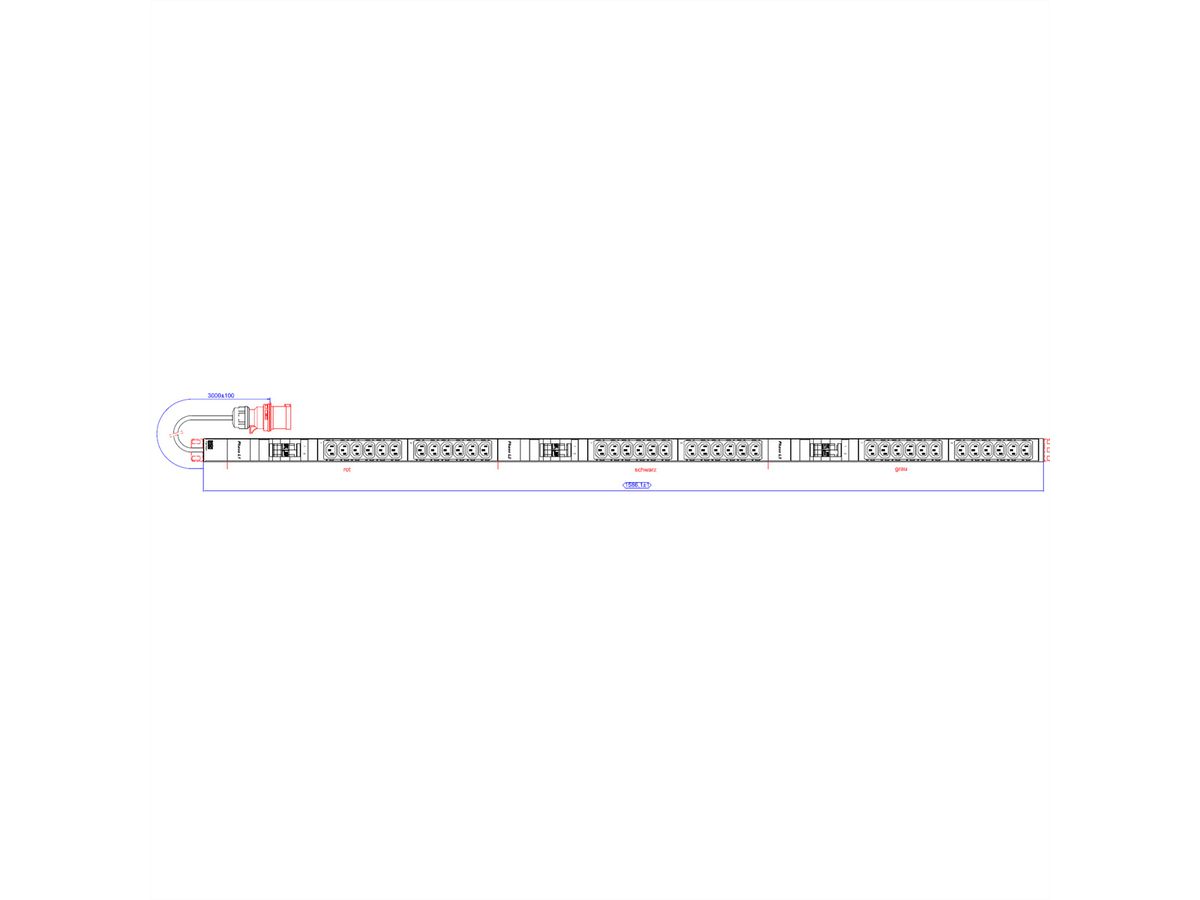 BACHMANN IT PDU ALU 1HE 36x C13 6x Leitungsschutzschalter CEE 3x32A rot