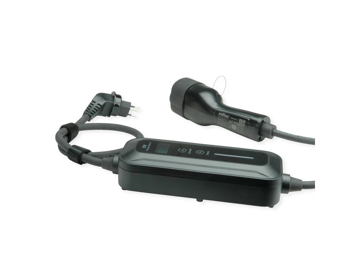 ROLINE Tragbares E-Auto Ladegerät, T12 (CH, Typ J) & Typ2 Stecker, 1-phasig, Mode 2, 10 A, 2,3 kW, 5 m