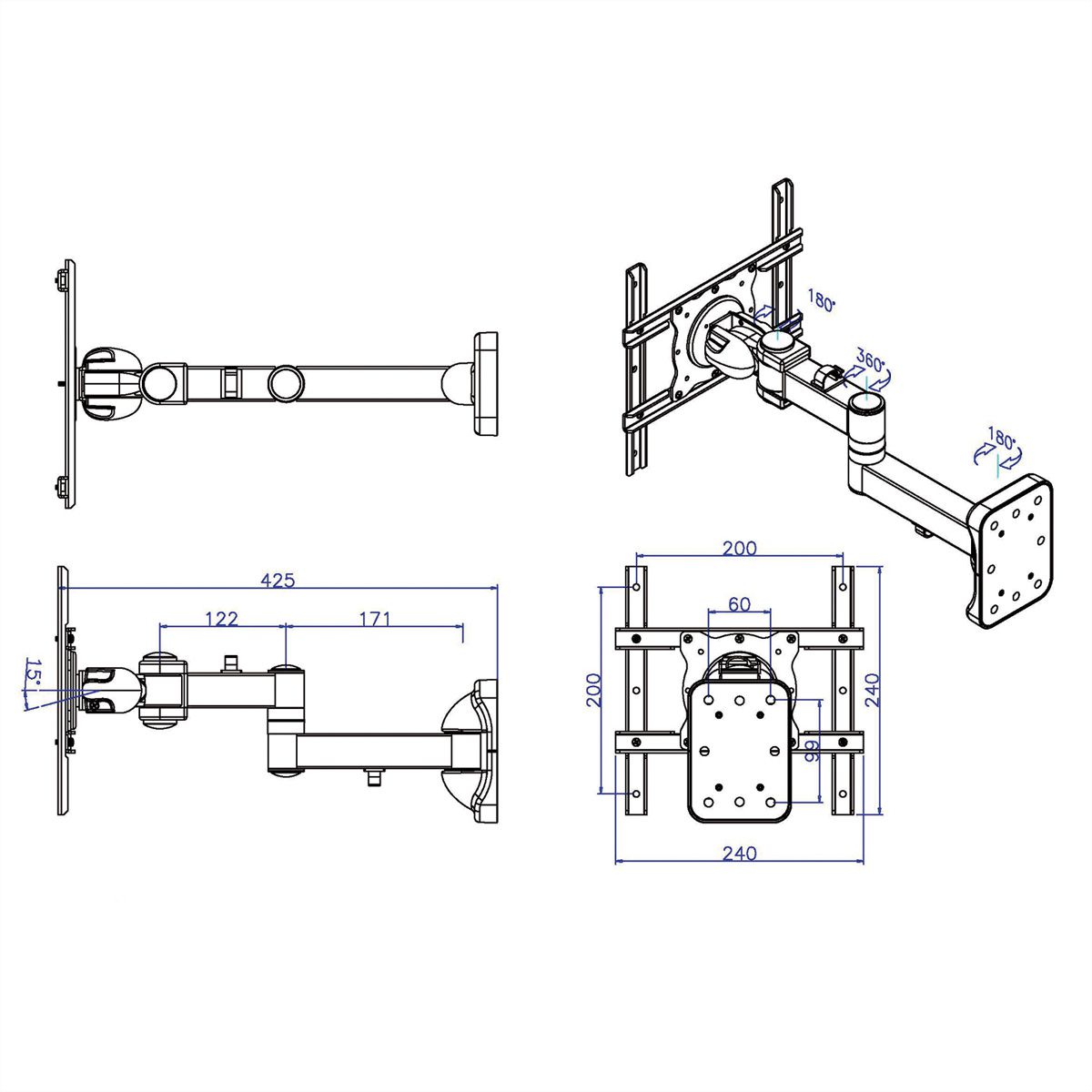 ROLINE LCD-/TV-Wandhalterung, 5 Gelenke, bis 25 kg