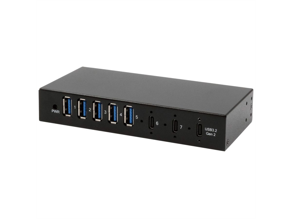 EX-12297HMS 7 Port USB 3.2 Gen 2x1 Metall HUB, mit 2x USB-C und 5x USB-A 3.2 Gen 1 Ports