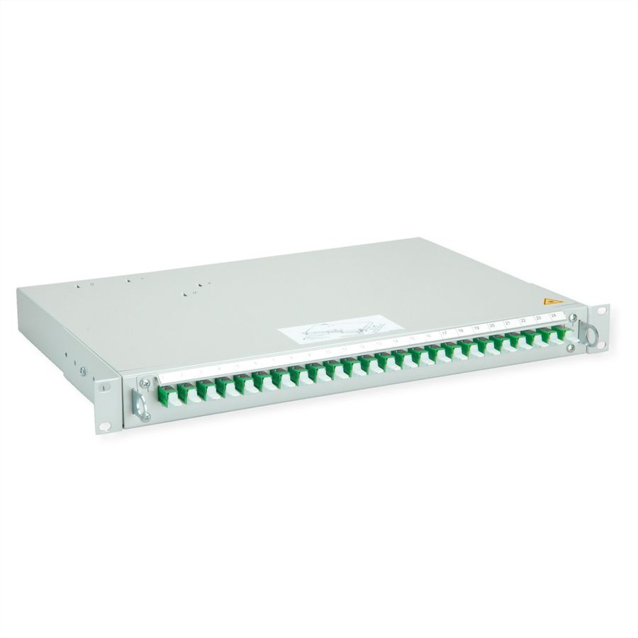 TELEGÄRTNER PROFI V LWL-Panel mit Kupplungen & Pigtails, 24x E2000, grün, OS2 APC, Grade B