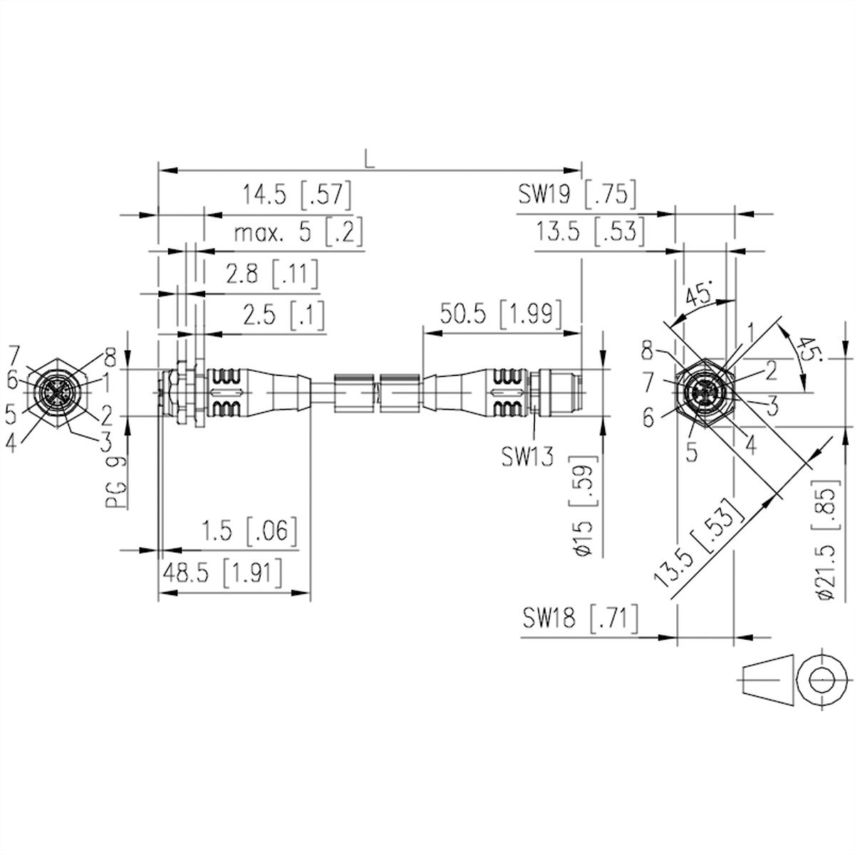 METZ CONNECT Verbindungsleitung M12 BU-M12 ST, 8-pol X-kodiert 