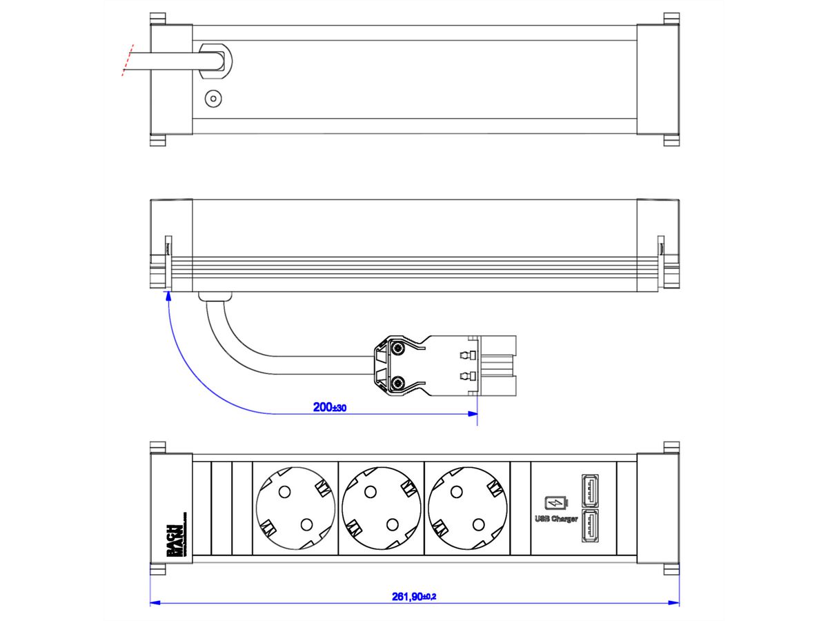 BACHMANN POWER FRAME Medium 3x Schutzkontakt 1xUSB Charger