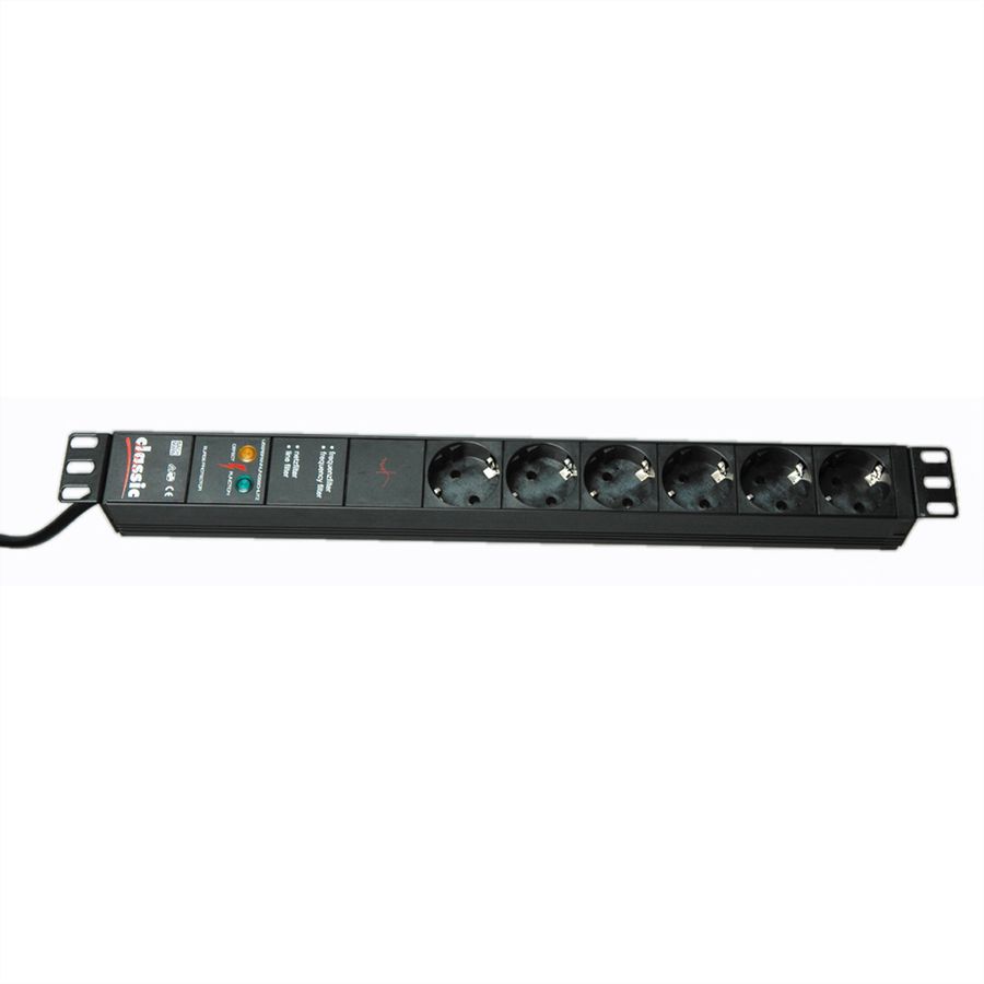 BACHMANN 19" Steckdosenleiste 6-fach mit GVS ohne Schalter, schwarz