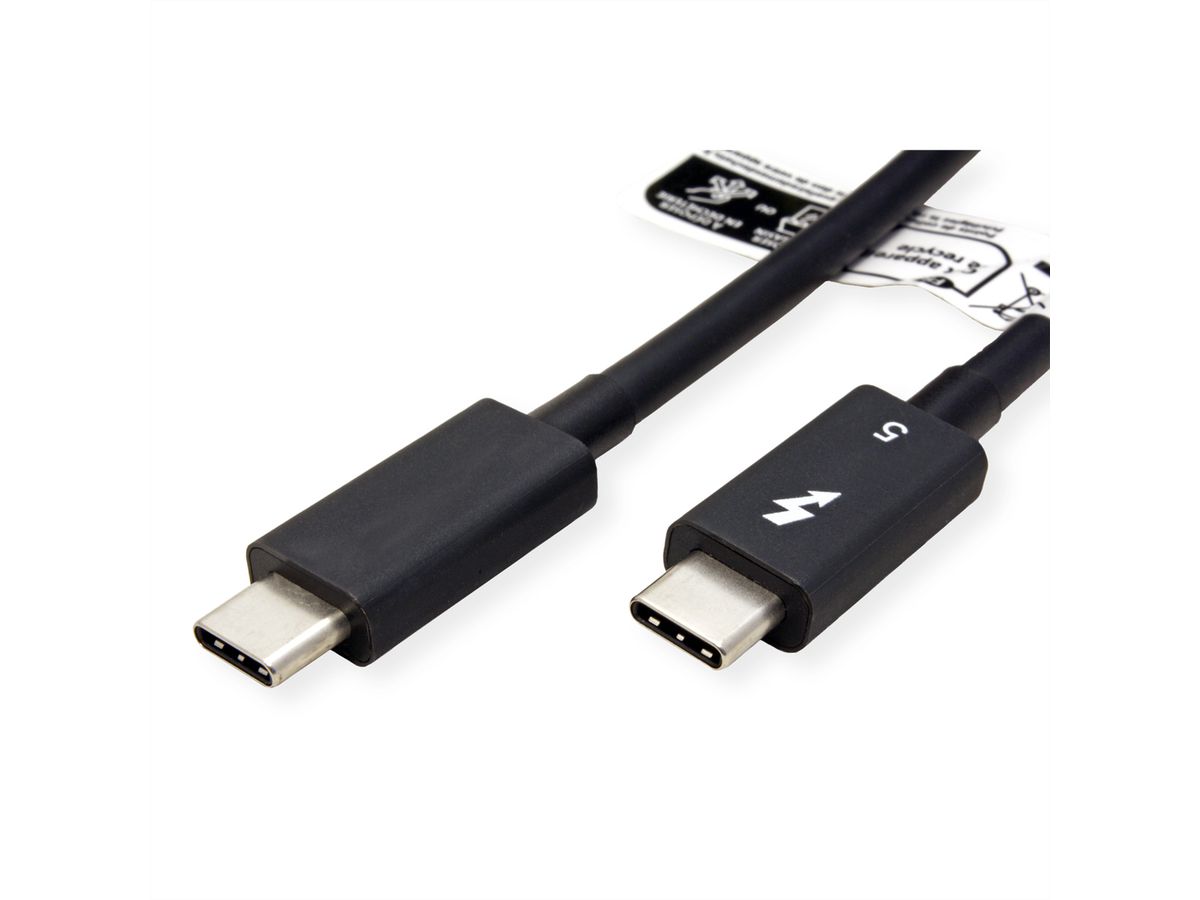 ROLINE Thunderbolt™ 5 Kabel, C-C, ST/ST, 80Gbit/s, 240W, passiv, schwarz, 1 m