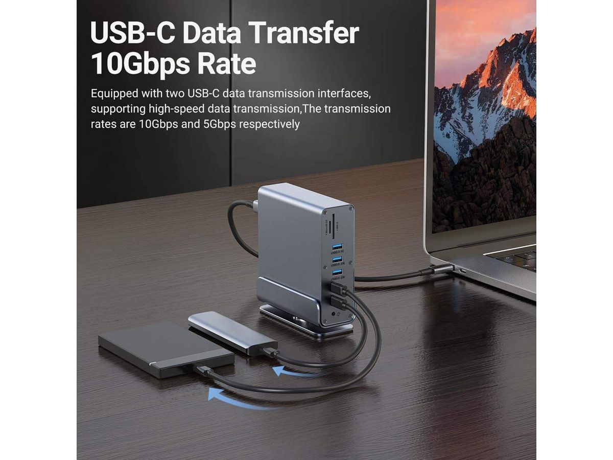 VALUE USB Typ C Docking Station 16in1, 2x HDMI 4K60, 1x DP 4K60, 1x Gigabit Ethernet, 5x USB A, 2x USB C, 1x Typ C PD, 1x SD/microSD, 1x Audio