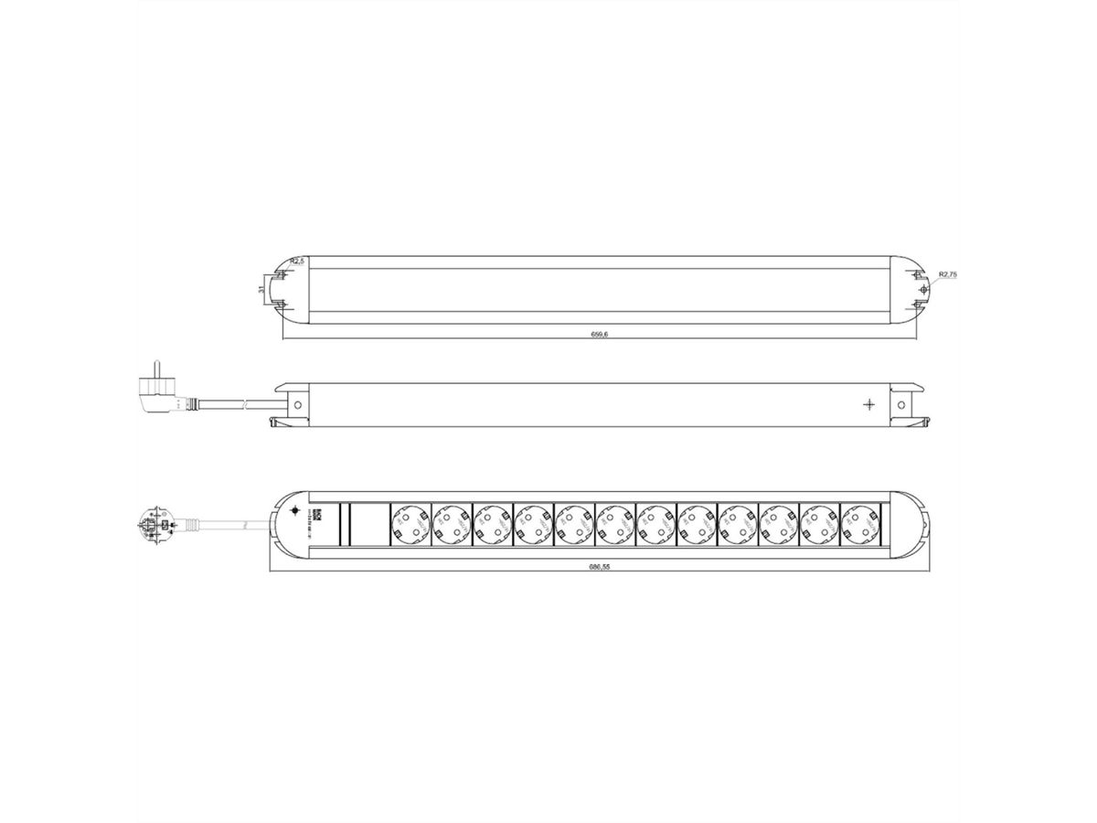 BACHMANN PRIMO Steckdosenleiste 12x Schutzkontakt, Aluminium, 1,75 m