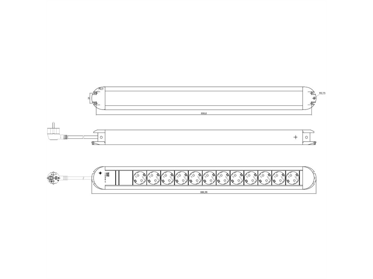 BACHMANN PRIMO Steckdosenleiste 12x Schutzkontakt, Aluminium, 1,75 m