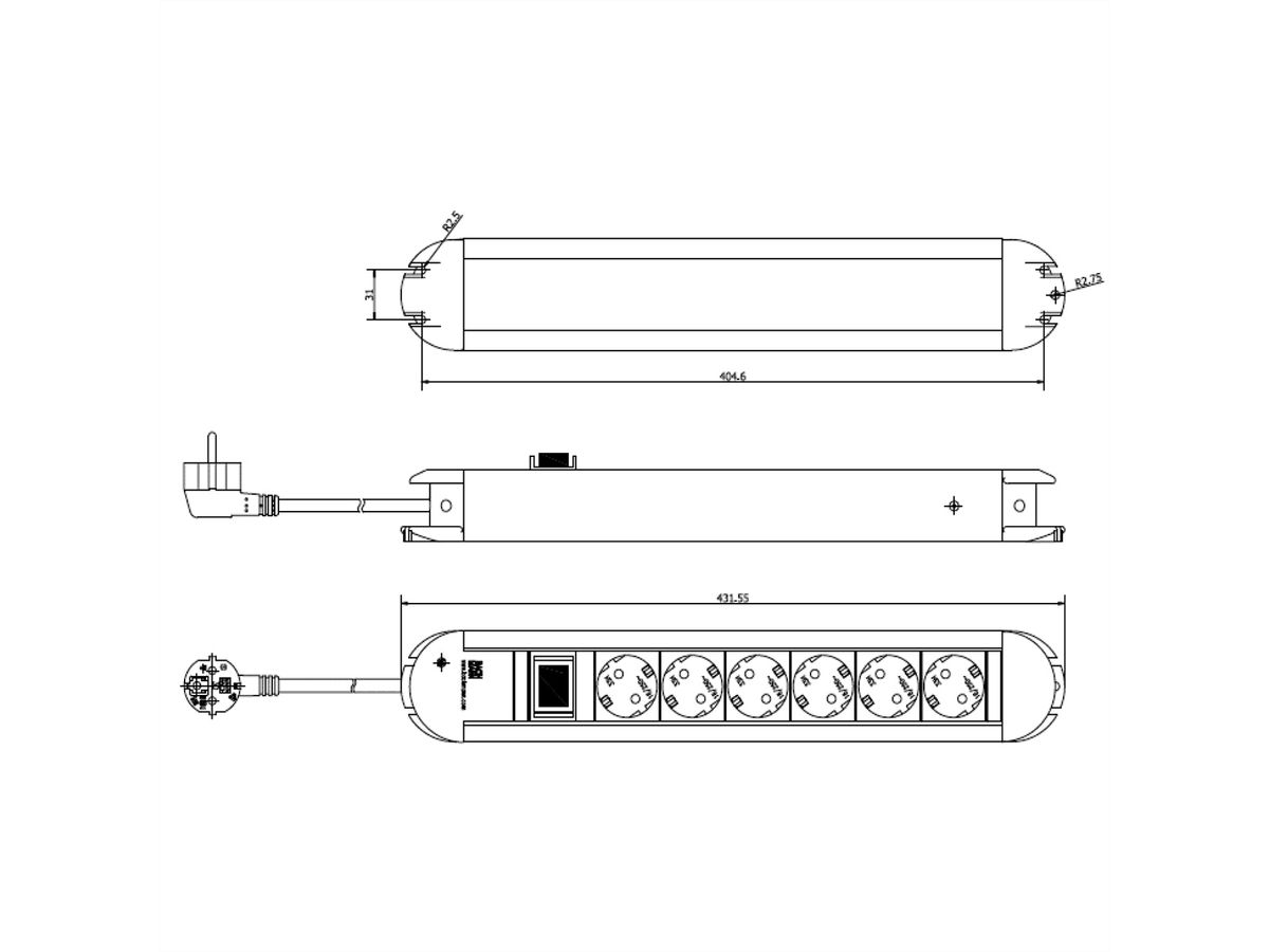 BACHMANN PRIMO Steckdosenleiste 6x Schutzkontakt, Aluminium, mit Schalter, 1,75 m