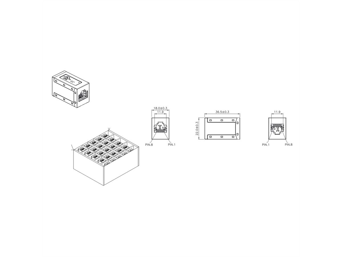 ROLINE RJ-45 Kupplung geschirmt, Kat.6 (Class E), 25er Pack