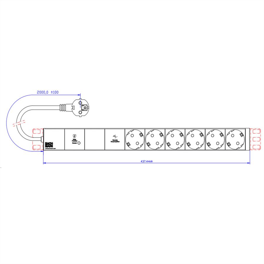 BACHMANN 19" 1HE VM 6xCEE7/3 1xGVS-Plus 2,0m CEE7/7