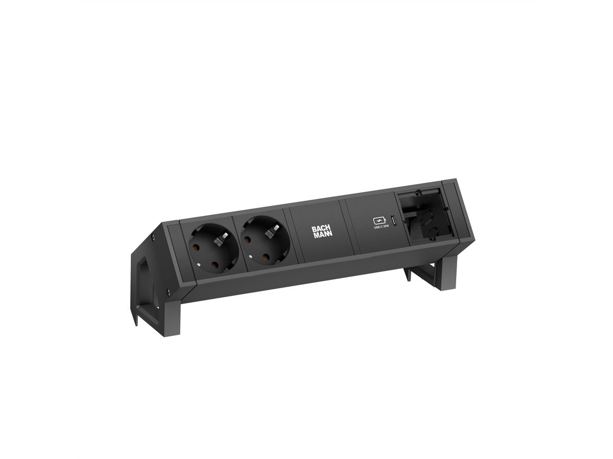 BACHMANN DESK2 2xSchutzkontakt USB C, USB Charger 30W 1xABD 0,2m GST18 Schwarz