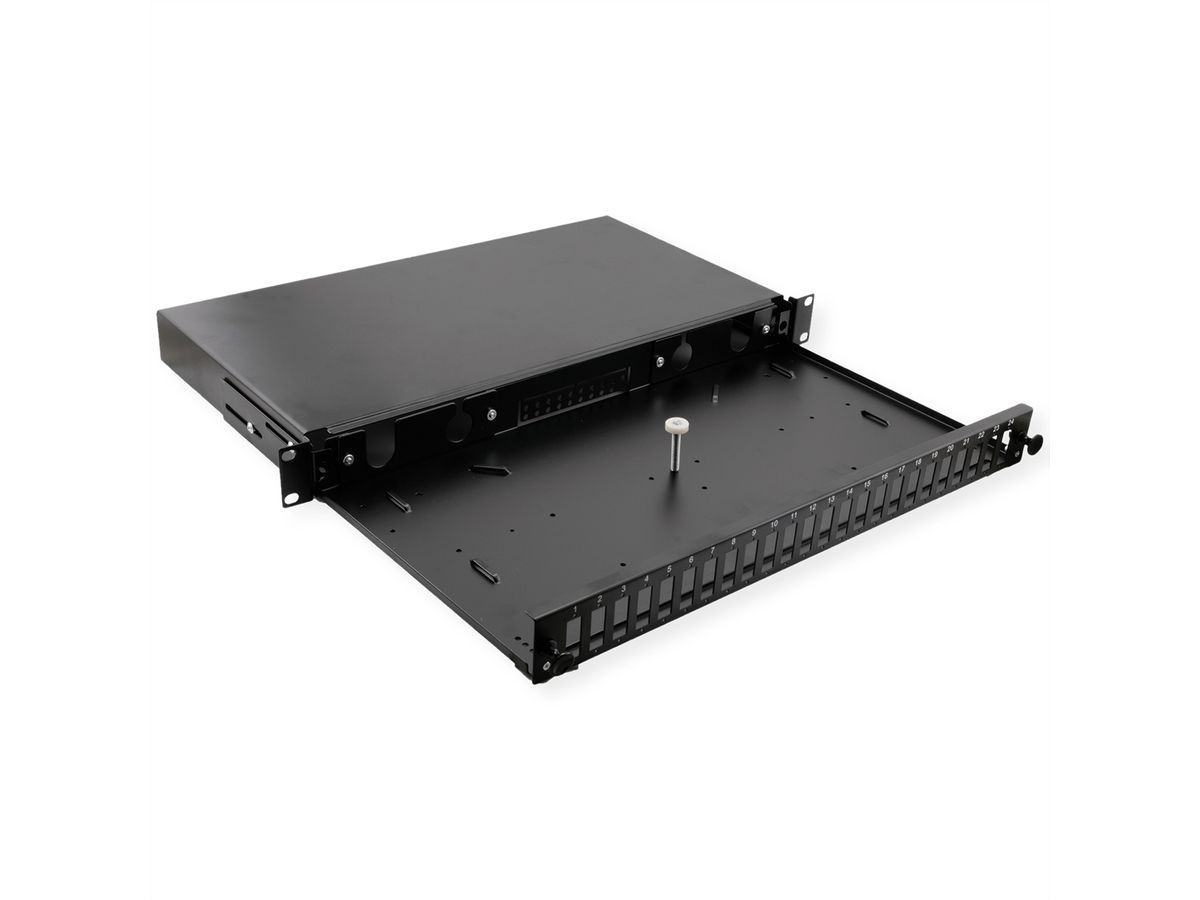 VALUE 19"-Spleißbox leer 1 HE, 24x SC DX / LC 4-fach, ausziehbar