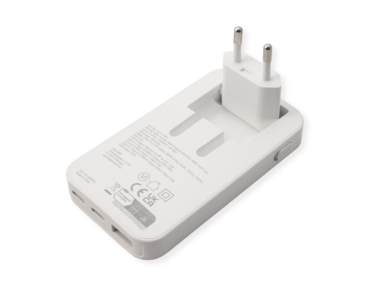 ROLINE USB Charger, schlank, mit klappbarem Euro-Stecker, 65W