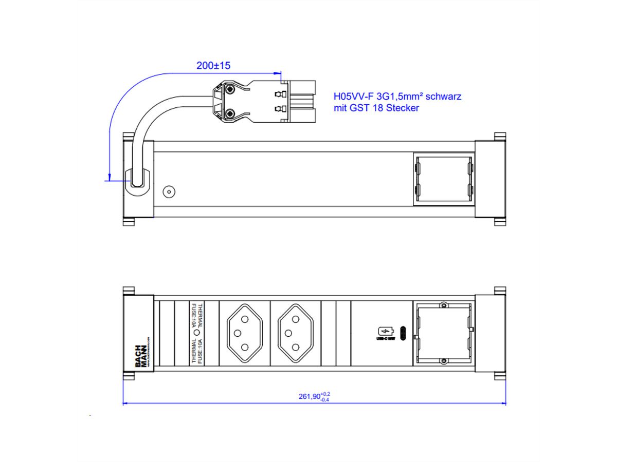 BACHMANN POWER FRAME M 2xCH, 1xUSB C 30W 1xCM 0,2m GST18 Schweiz