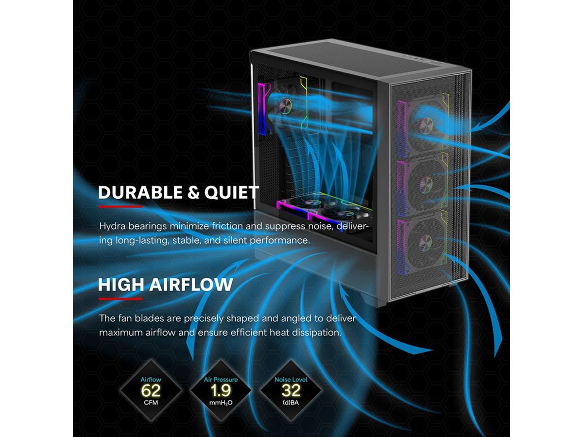 XILENCE Gaming Series XF073 ARGB Lüfter 3er Pack, XPF360R.ARGB Reverse Fan Design