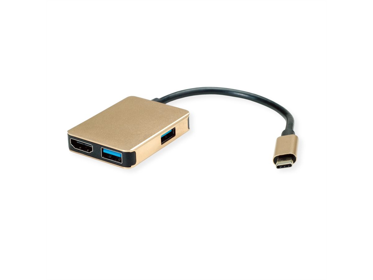 ROLINE GOLD USB Typ C Dockingstation, HDMI 4K, 2x USB 3.2 Gen 1, 1x PD