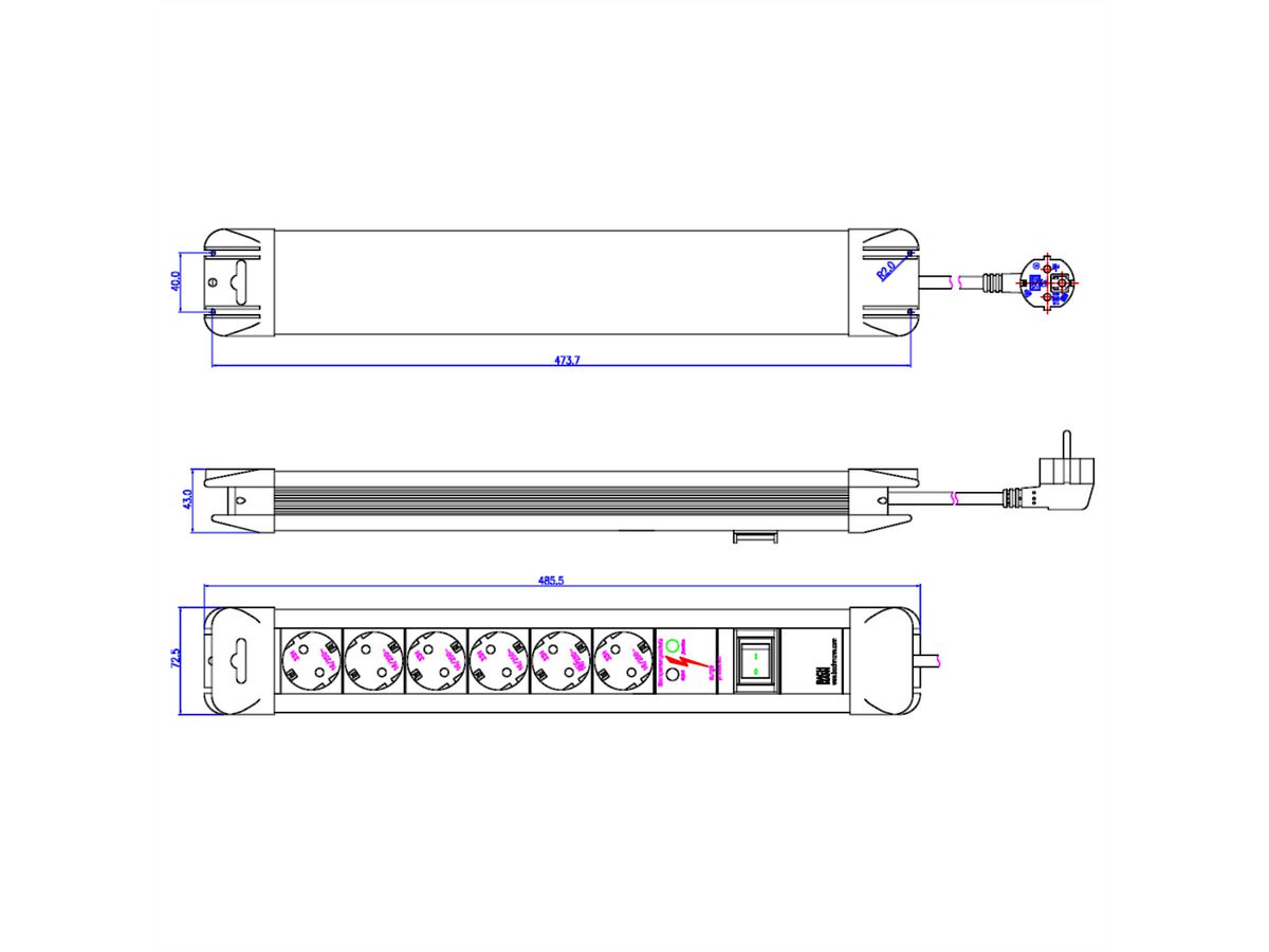 BACHMANN CONNECTUS Steckdosenleiste, 6x Schutzkontakt, Überspannungsschutz, Schalter, 2 m