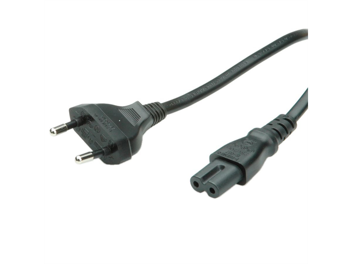 VALUE Netzkabel Euro-Flachstecker auf C7, 2polig, schwarz, 3 m