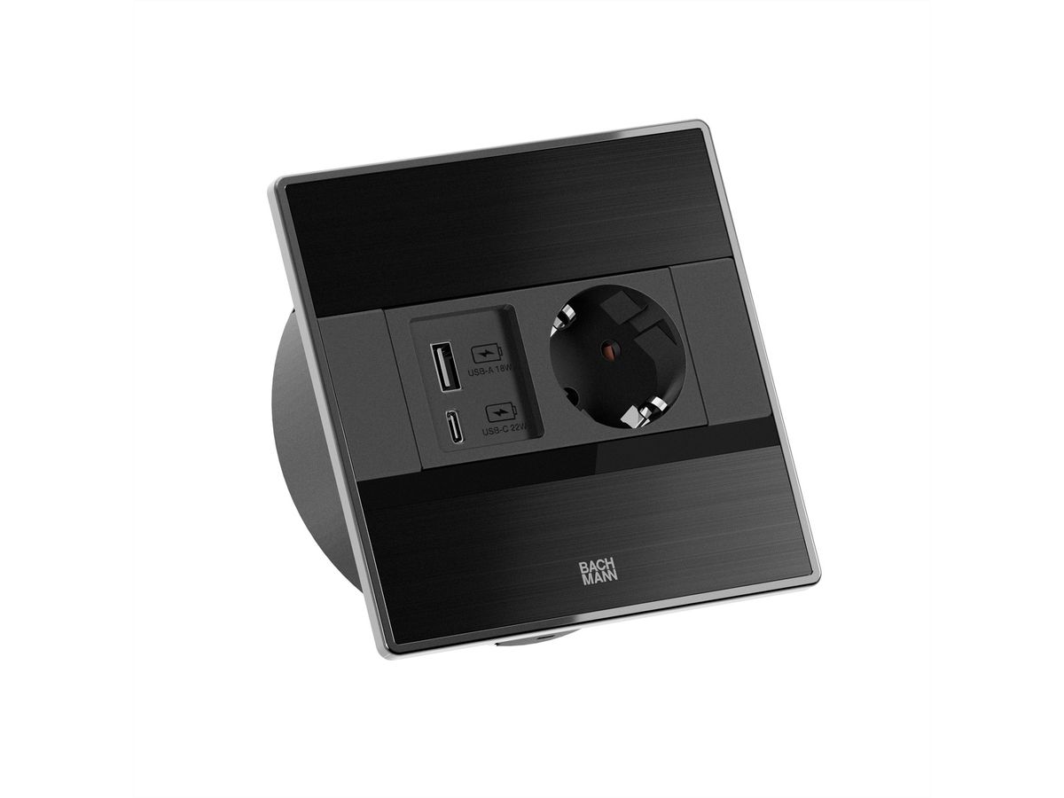 BACHMANN SENSE schwarz 1x CEE7/3, 1x USB A/C L=2,0m AEH