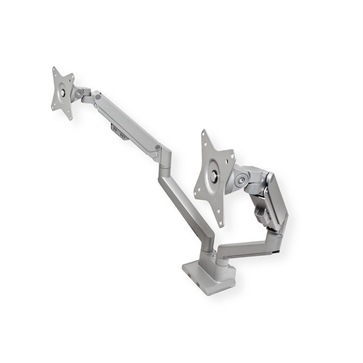 ROLINE LCD-Doppelarm, Tischmontage, Gasfeder, 5 Gelenke, 17-32 Zoll, bis 2x 9 kg, silberfarben