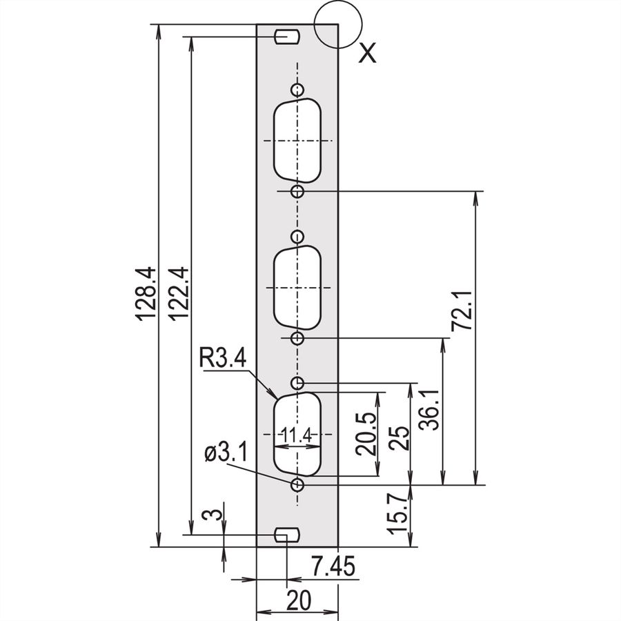 SCHROFF Frontplatten für D-Sub Steckverbinder - FRONTPR. 3HE 4TE 3X9 POLIG
