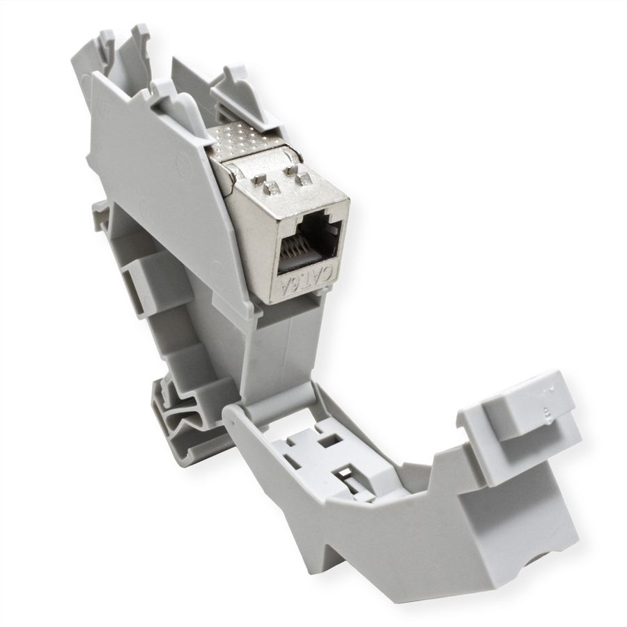 ROLINE Tragschienenadapter für Keystone Module, inkl. Cat.6A Keystone, geschirmt, 45°