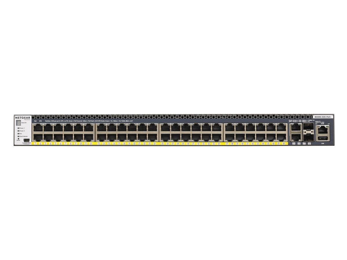Netgear M4300-52G-PoE+ 550W PSU Managed L2/L3/L4 Gigabit Ethernet (10/100/1000) Schwarz 1U Power over Ethernet (PoE)
