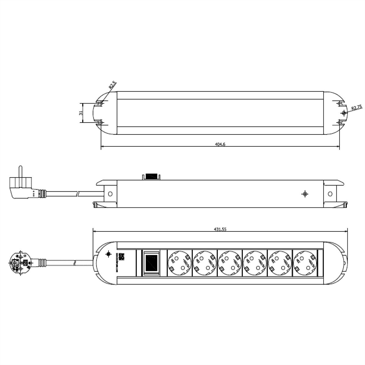 BACHMANN PRIMO Steckdosenleiste 6x Schutzkontakt, Aluminium, mit 