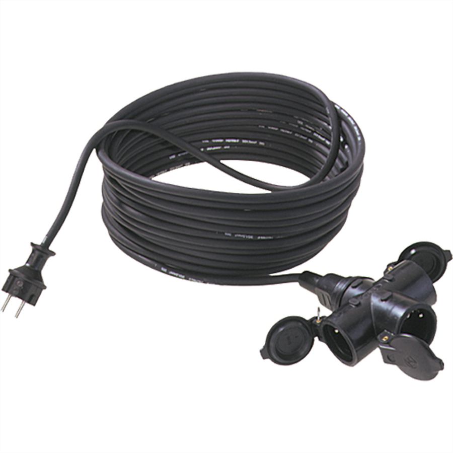 BACHMANN Extension 3G1,5mm², 3x, H07RN-F Gummi/Neopren 3fach, schwarz, 5 m