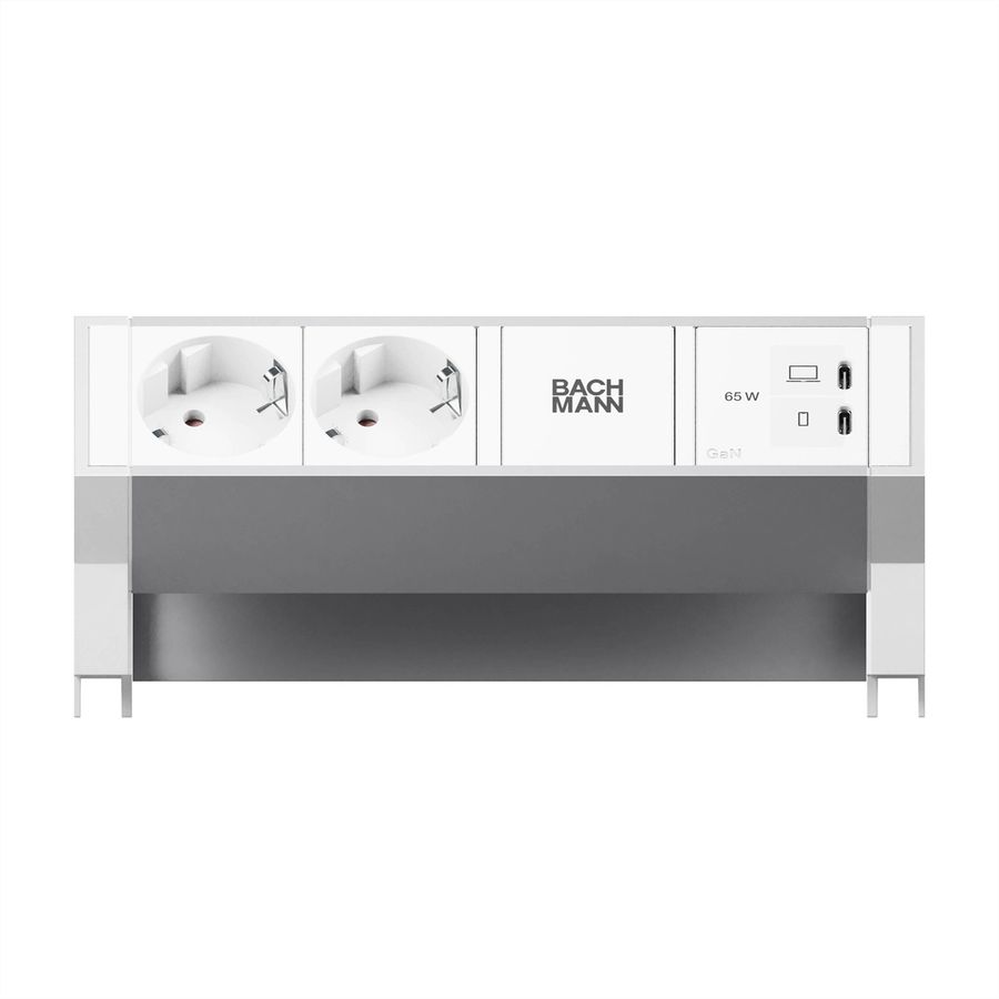 BACHMANN DESK2 ALU WHITE 2xCEE7/3, 1xUSB C/C 65W L=0,2m RAL9010