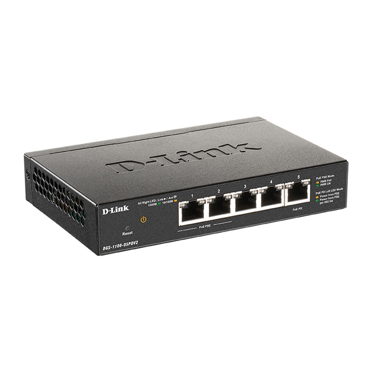 D-Link DGS-1100-05PDV2 5-Port Smart Gigabit Switch PoE-powered PoE