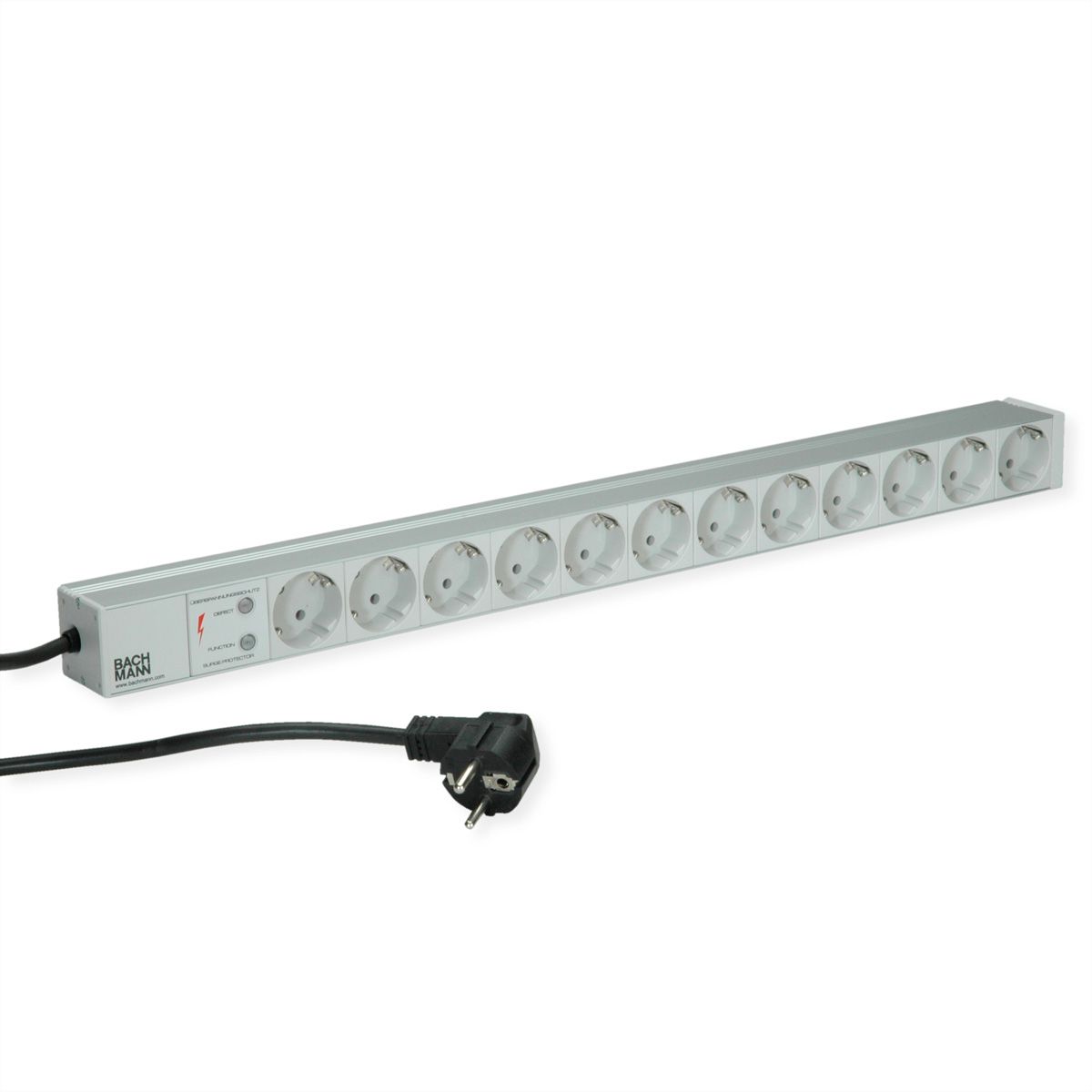 BACHMANN IT PDU ALU 1HE 12x Schutzkontakt, ÜSS, Zuleitung mit Schutzkontaktstecker