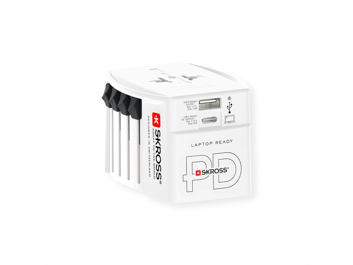 Skross MUV USB A/C 65PD Reiseadapter mit USB-C Kabel, Weltweit