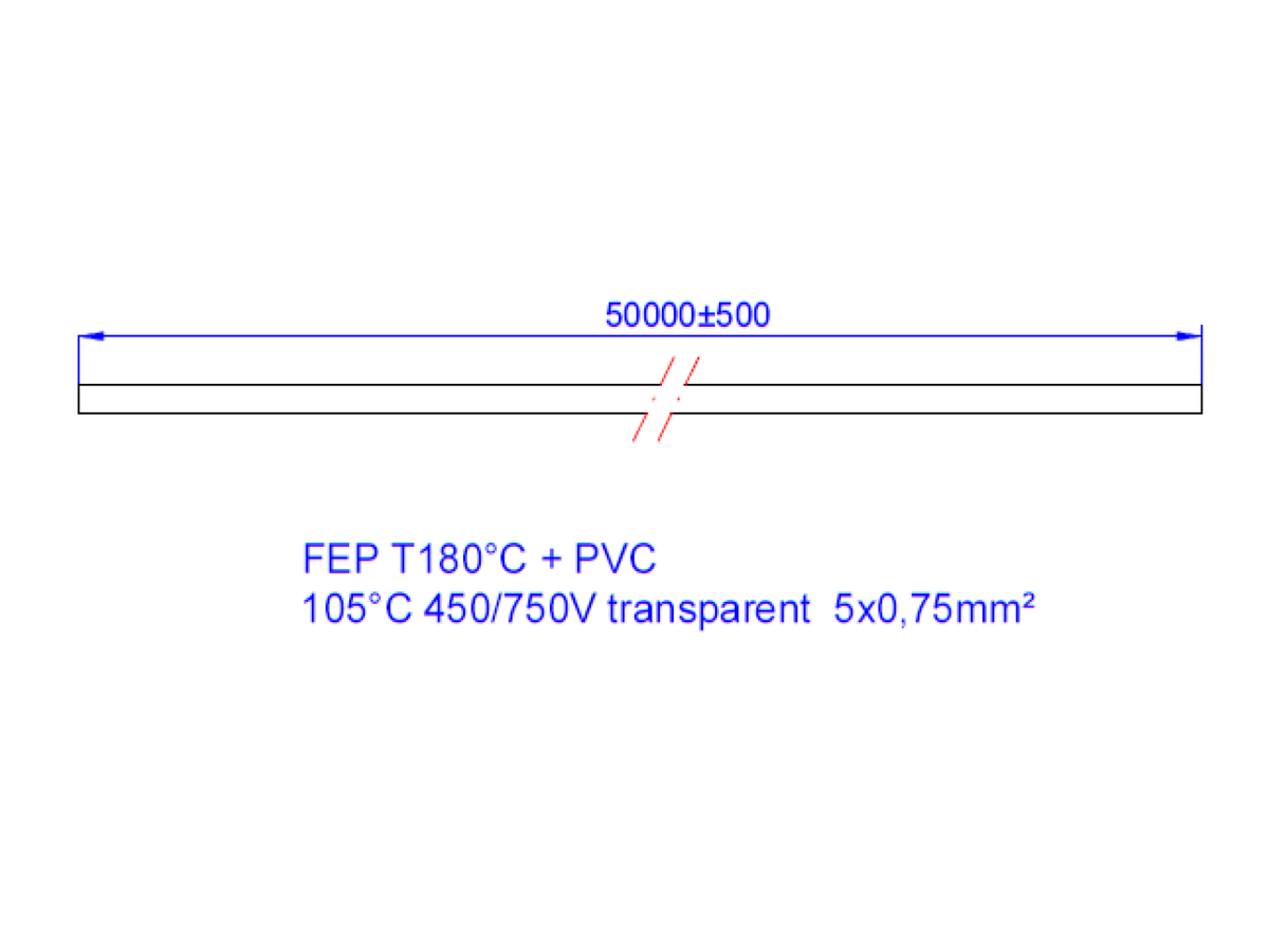 BACHMANN transparente Meterw.5x0,75 50m, AEH/AEH FEP/Mantel PVC