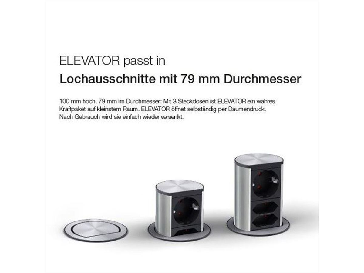 BACHMANN ELEVATOR 1x Schutzkontakt, 1x CAT6, 1x USB 3.0, Edelstahl