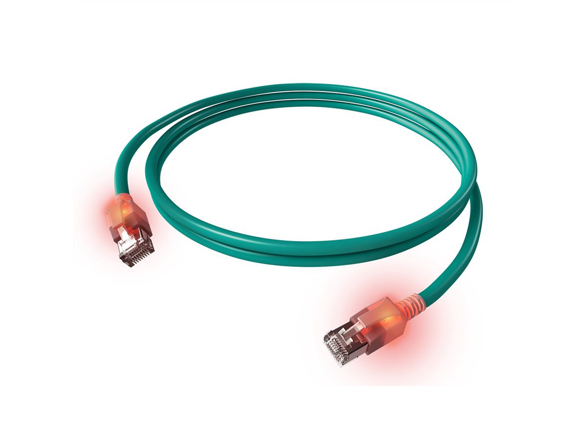 EasyLan DualBoot LED Patchkabel RJ45 S/FTP Kat.6A (Class EA), mit saCon Stecker, LSOH, türkis, 1,5 m