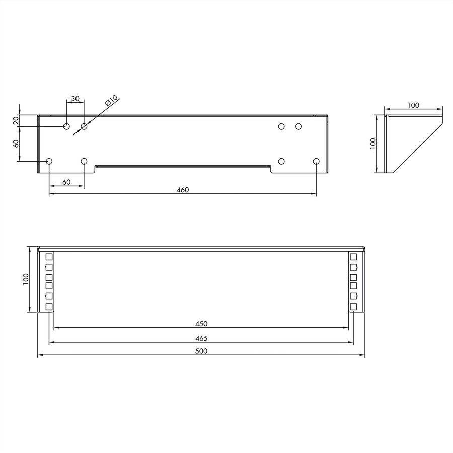 VALUE 19-Zoll-Wand-/Untertischhalterung, 2 HE, schwarz